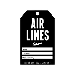 Obraz premium Vector luggage tag template with airplane and text fields, travel label