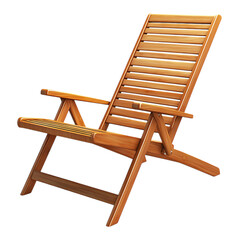 Contemporary Reclining Wooden Beach Chair Isolated on Transparent Background
