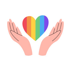 LGBTQ heart and hand. Pride month. Vector illustration.
