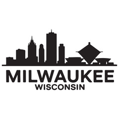 Obraz premium Milwaukee skyline horizontal banner. Black Milwaukee, Wisconsin. Vector template for your design. Vector black silhouette. with white background