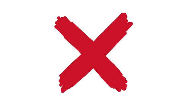 Animation of a red x shape diagonal cross. Location designation. Prohibition of movement. Error