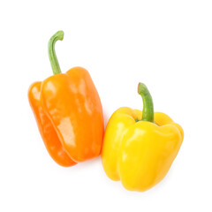 Fototapeta na wymiar Ripe colorful bell peppers isolated on white, top view