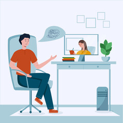 Online Therapy Session Psychological Consultation via Video Call