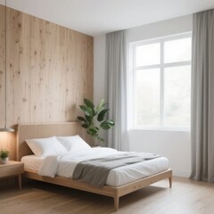 Modern Bedroom with Wooden Accents and Large Window