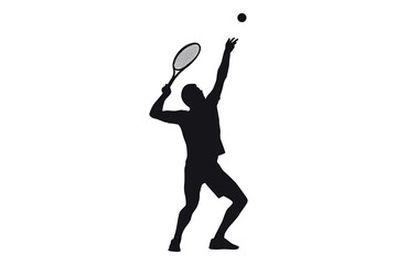 Vector art of Tennis player silhouette serving the ball isolated on white background
