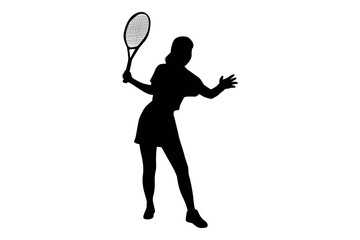 Vector art of Silhouette of a woman playing tennis isolated on white background