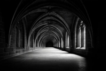 Fototapeta premium A long stone passageway with high arches.