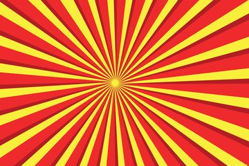 Yellow and red banner with Sun rays, yellow comic background. 