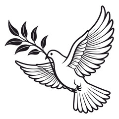 Dove with olive brunch linear icon vector flat on white background. Adobe Illustrator Artwork