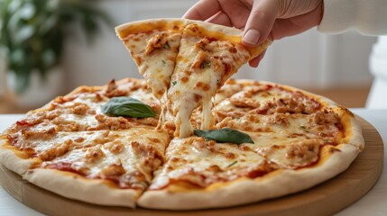 Person Taking a Delicious Slice of Freshly Baked Pizza with Joy