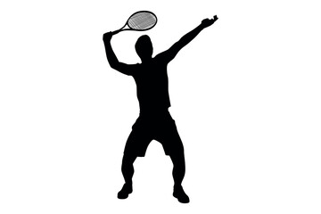 Silhouette of a male tennis player in the action of serving the ball
