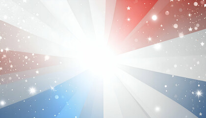 Abstract patriotic background with red white and blue rays and sparkling light.