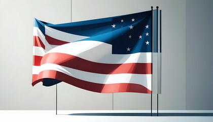 A waving american flag against a plain white background.