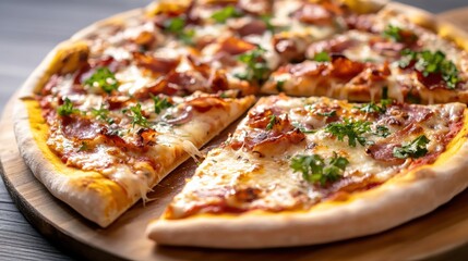 Delicious Pizza Topped with Melted Cheese and Crispy Bacon for Enjoyment