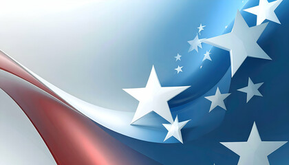 Abstract patriotic design featuring stars and flowing red white and blue elements.