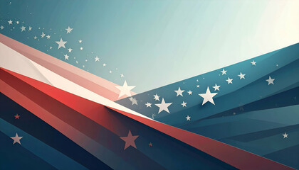 Abstract patriotic background featuring red white and blue stripes and stars.
