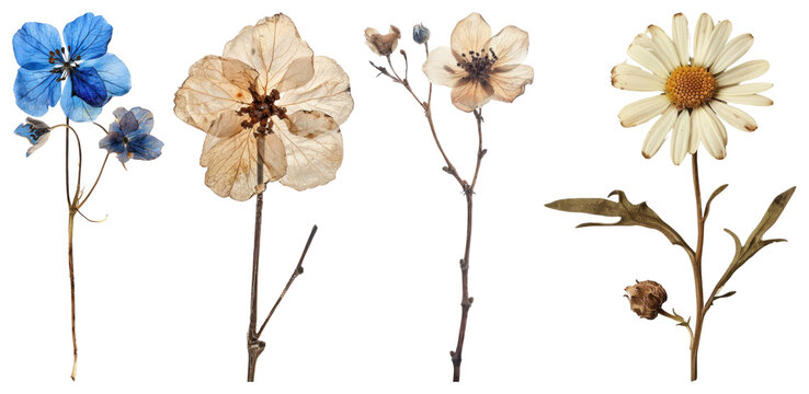 PNG Pressed wildflowers artistic display, element set on transparent background