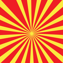 Yellow and red banner with Sun rays, yellow comic background. 