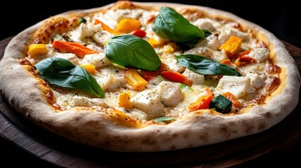 Deliciously Colorful Vegetable Topped Pizza with Melted Cheese Delight