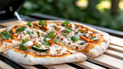 Delicious Pizza Topped with Cheese and Colorful Peppers Freshly Baked