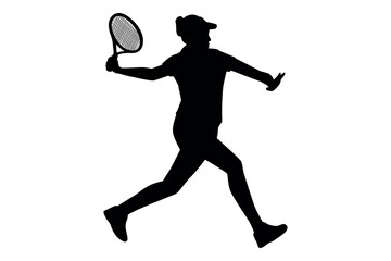 Silhouette of a female tennis player in action hitting a forehand shot