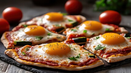 Delicious Pizza with Eggs and Fresh Tomatoes Creating a Savory Delight