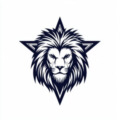 Obraz premium Majestic lion head, starburst frame, white background, logo design
