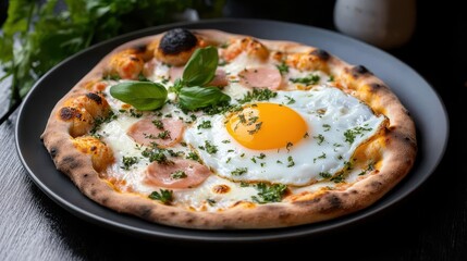 Delicious Pizza Topped with Fried Egg Fresh Ingredients and Savory Flavor