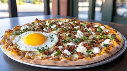 Delicious Freshly Baked Pizza on Wooden Table Surrounded by Herbs and Spices
