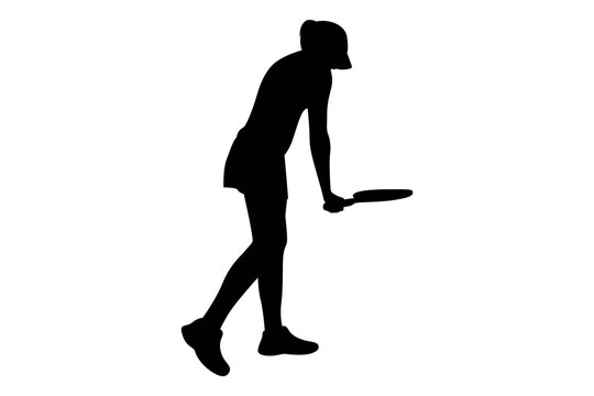 Silhouette of a female tennis player in motion holding a racket - Powered by Adobe