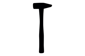 Black silhouette of a hammer tool on a white background