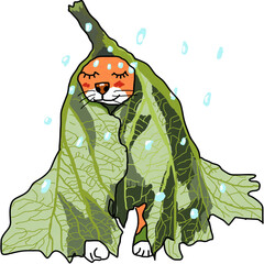 illustration of animals cat on arainy day