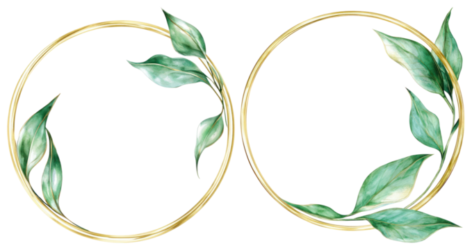 PNG Elegant botanical gold frames, element set on transparent background