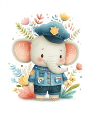 Fototapeta premium Cute elephant dressed as a police officer.