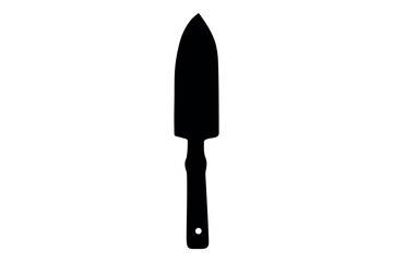 Silhouette of a garden trowel with a pointed blade and a hole in the handle