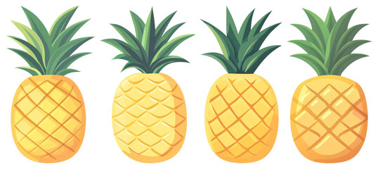 PNG Tropical pineapples vector illustration, element set on transparent background