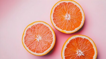 Vibrant orange slices on a pink background, perfect for healthy eating, wellness, and fresh juice...