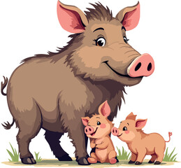 Vsai wild boar family enjoying a sunny day
