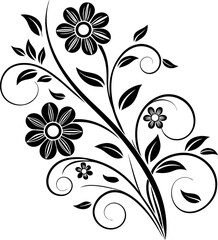 Elegant Black and White Stylized Floral Design with Symmetrical Vines