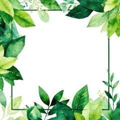 Fototapeta premium Green leaves square frame isolated on transparent background