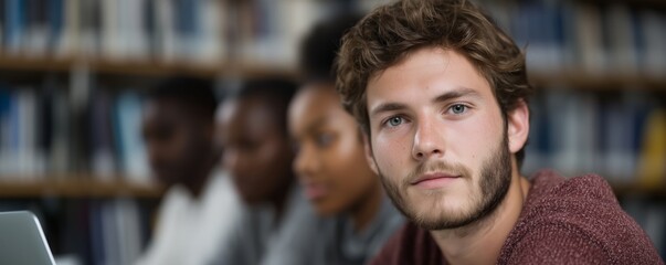 Group of students collaborating in university library for effective study session