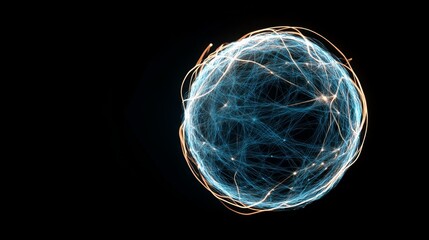 Dynamic Energy Sphere, vibrant glowing sphere encircled by energetic lines, ideal for overlaying text and enhancing visual impact.