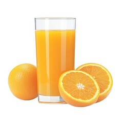 Glass of orange juice with oranges isolated on white background
