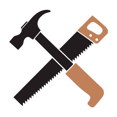 Hammer and Saw Crossed Vector Logo Design.