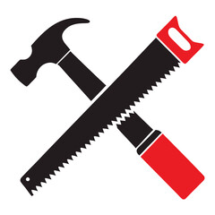 Hammer and Saw Crossed Vector Logo Design.