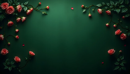 Elegant red roses on green background floral arrangement still life indoor close-up nature beauty