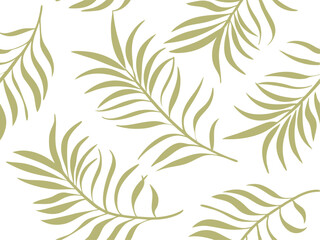 Minimal green palm leaf seamless pattern illustration on white background, ideal for nature-themed prints, organic branding, eco-style wallpaper, textiles, and botanical art projects.