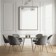 Modern Dining Room with Blank Picture Frame – Minimalist