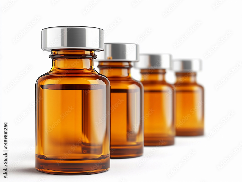 Aufkleber brown glass vials lined up on a white surface generative ai