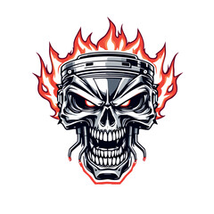 Vsai blazing skull with engine piston cranium showing fiery determination